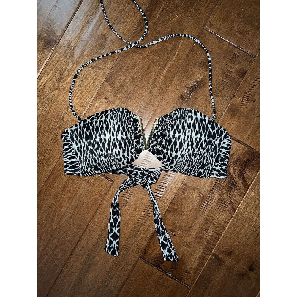 Victoria’s Secret Swimsuit Gold V Black Leopard Bandeau Bikini Top Medium M